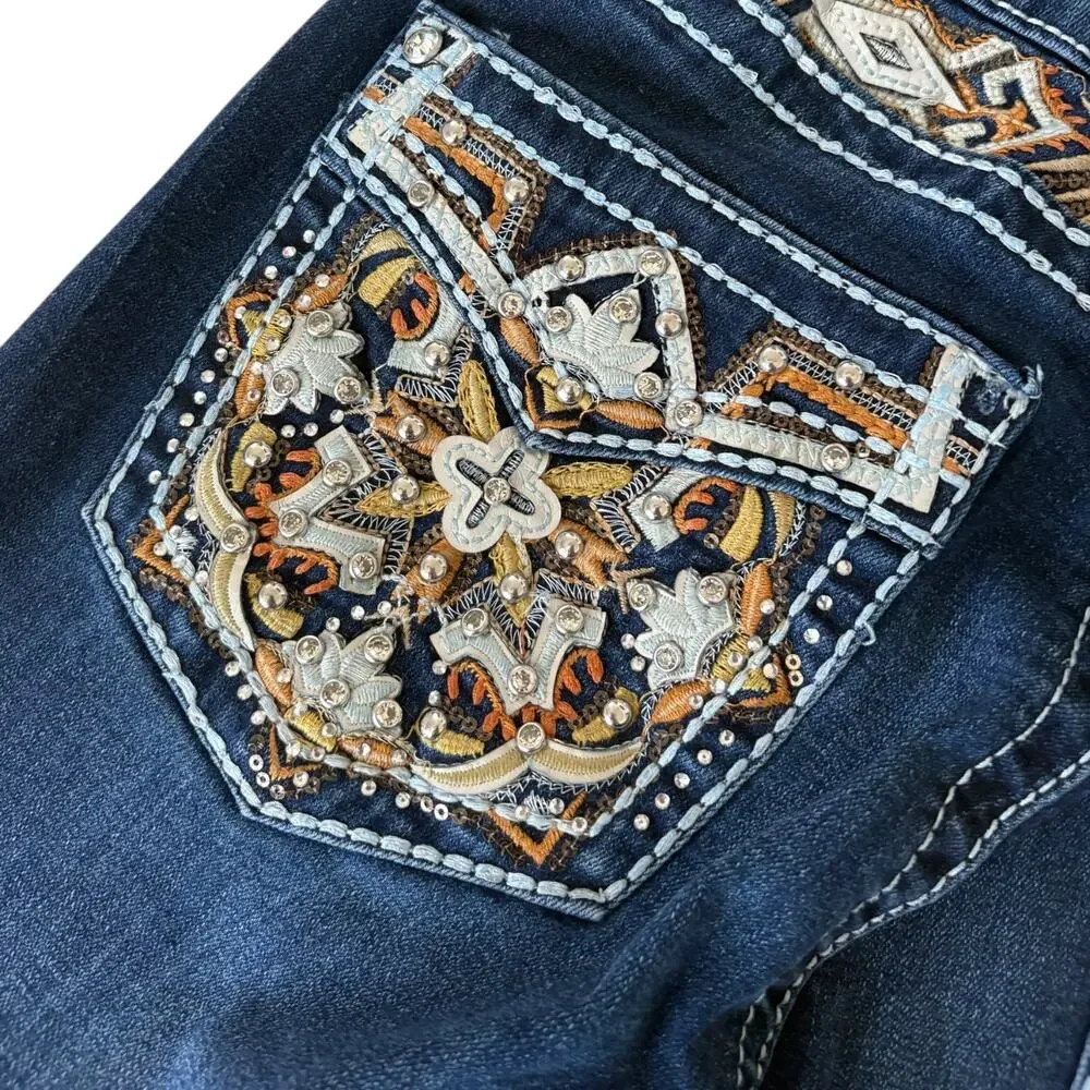 Y2K Westfield Eagle Jeans Junior 7 Bootcut Mob Wife Bling Embellished Denim Blue